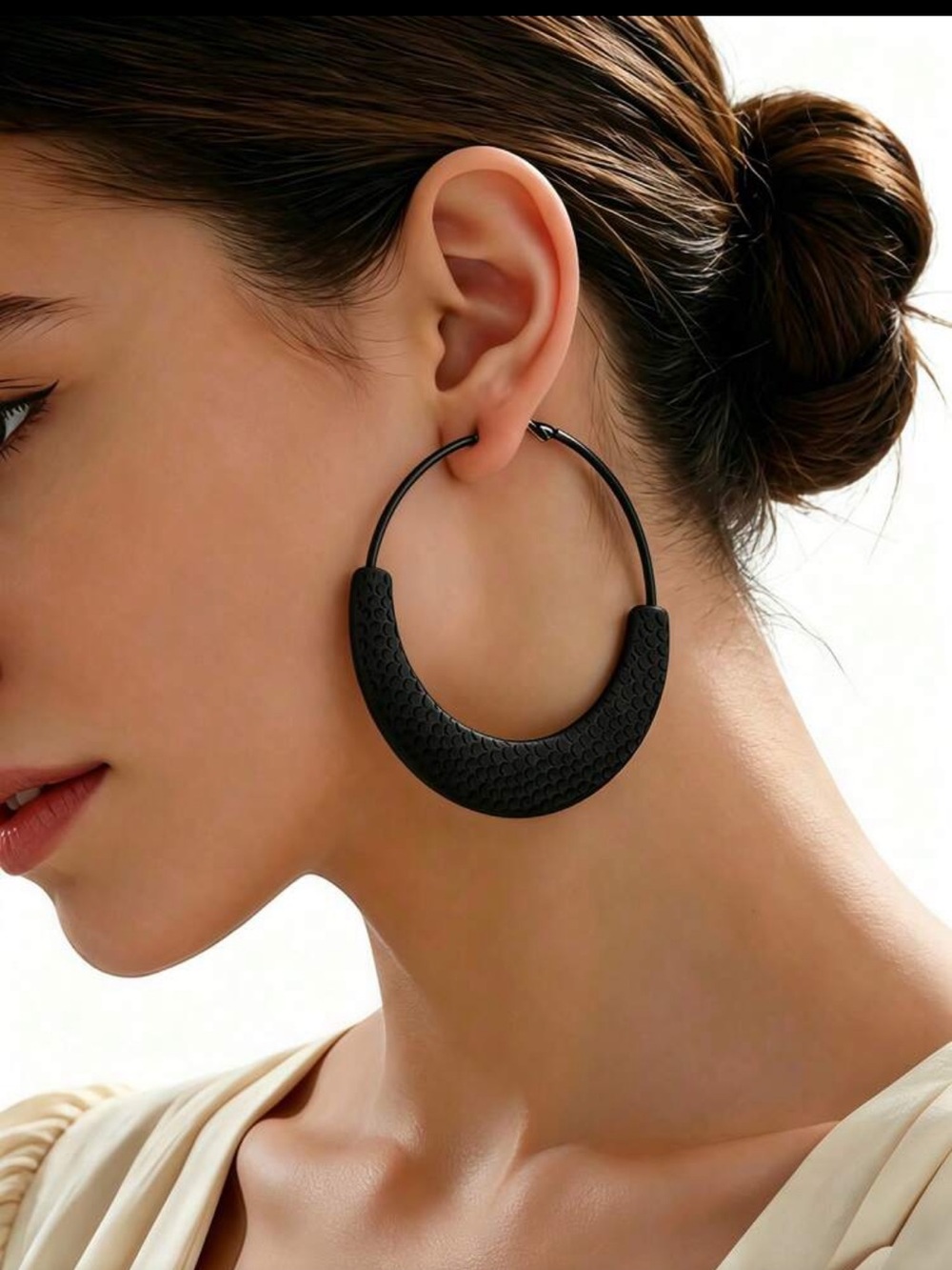 Black Textured Hoop Earrings - Brand - Picture 4 of 6